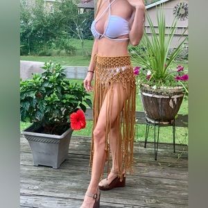 Handmade Macrame Khaki Full Skirt/  Beach Wrap